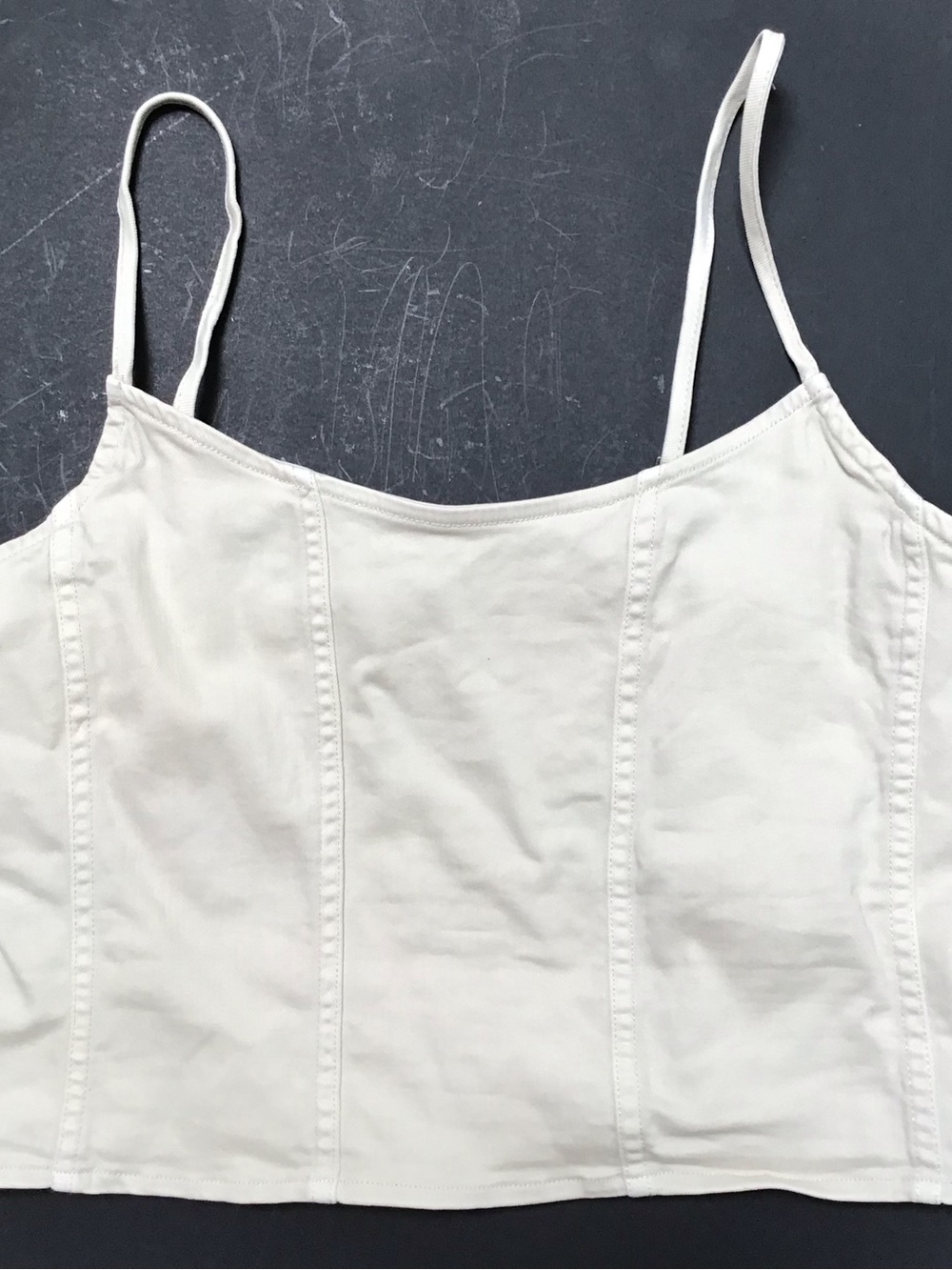 SO White Stretch Denim Bustier Corset Smocked Back Cottagecore Crop Top Medium
